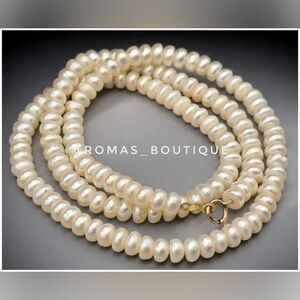 Elegant Cream Real  Pearl Necklace With 10k Gold Clasp